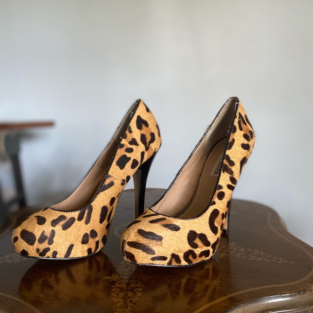 Steve Madden Real Fur Leopard Print Platform Pumps - image 3
